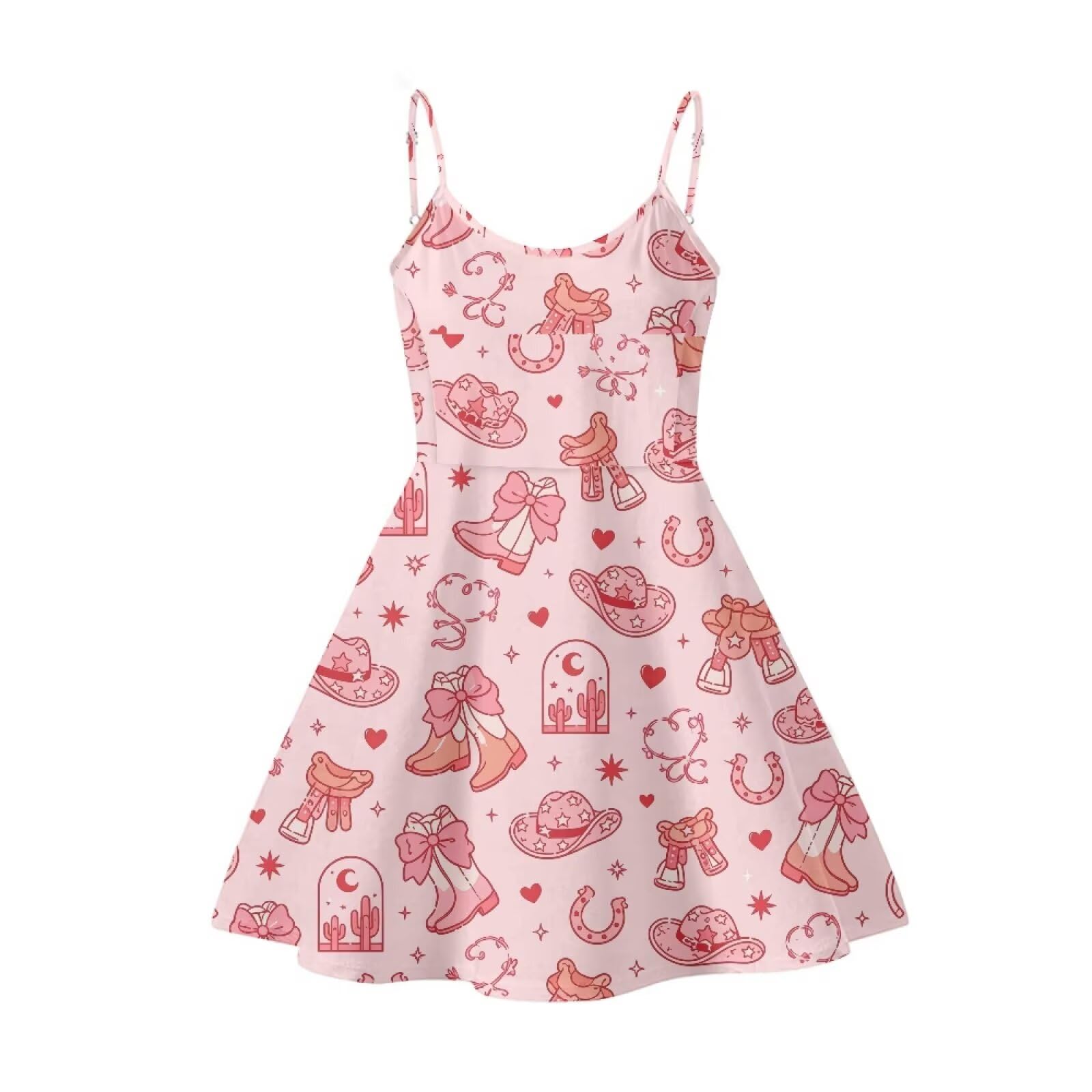 Women's Spaghetti Strap Dress Summer Casual Swing Sundress Girls Beachwear Swing Mini Dress