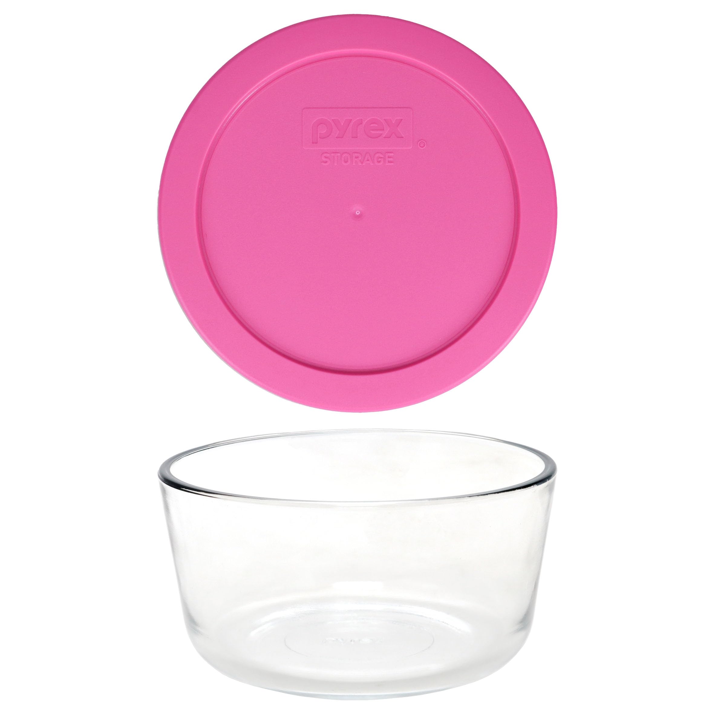 Pyrex 7201 - Cuencos de vidrio para 4 tazas y tapas de repuesto para almacenamiento de alimentos 7201 unidades, color rosa baya (paquete de 4) - Fabricado en Estados Unidos