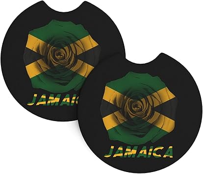 Rose Jamaica Jamaican Flag Ceramic Stone Coasters - Non-Slip & Absorbent Drink Pads for Car Cup Holders - Vintage Humorous Car Design, 2-Pack Unisex Coasters