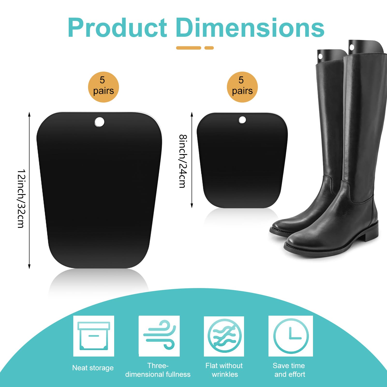 20 Piezas Soporte Botas Altas, Insertos de Formas de Botas Reutilizable de 8/12 Pulgadas, Moldeador de Botas Para Mujeres y Hombres, Negro