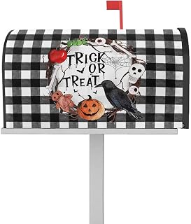 Mailbox Cover Magnetic Happy Halloween Horror Pumpkin Crow Skeleton Candy Apples Mailbox Covers Standard Size 21x18in,Mailbox Covers Wrap Post Letter Box Cover for Garden Yard Retro Black Tartan