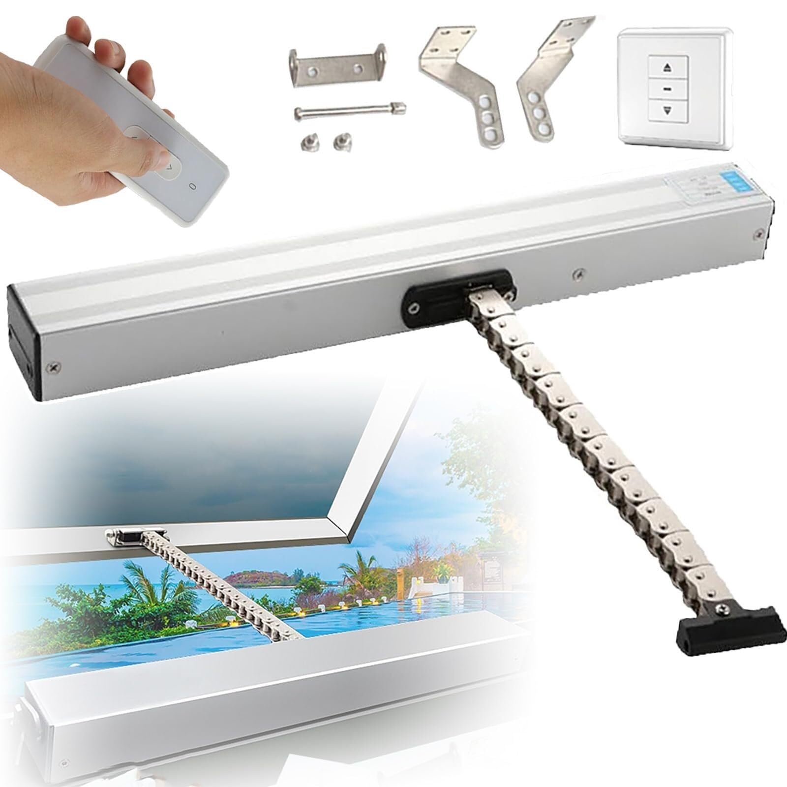 Actuador eléctrico para abrir ventanas, cadena de 24 V con control remoto, carrera de 300 mm a 1000 mm para instalación de tragaluz y techo, diseño de doble capa
