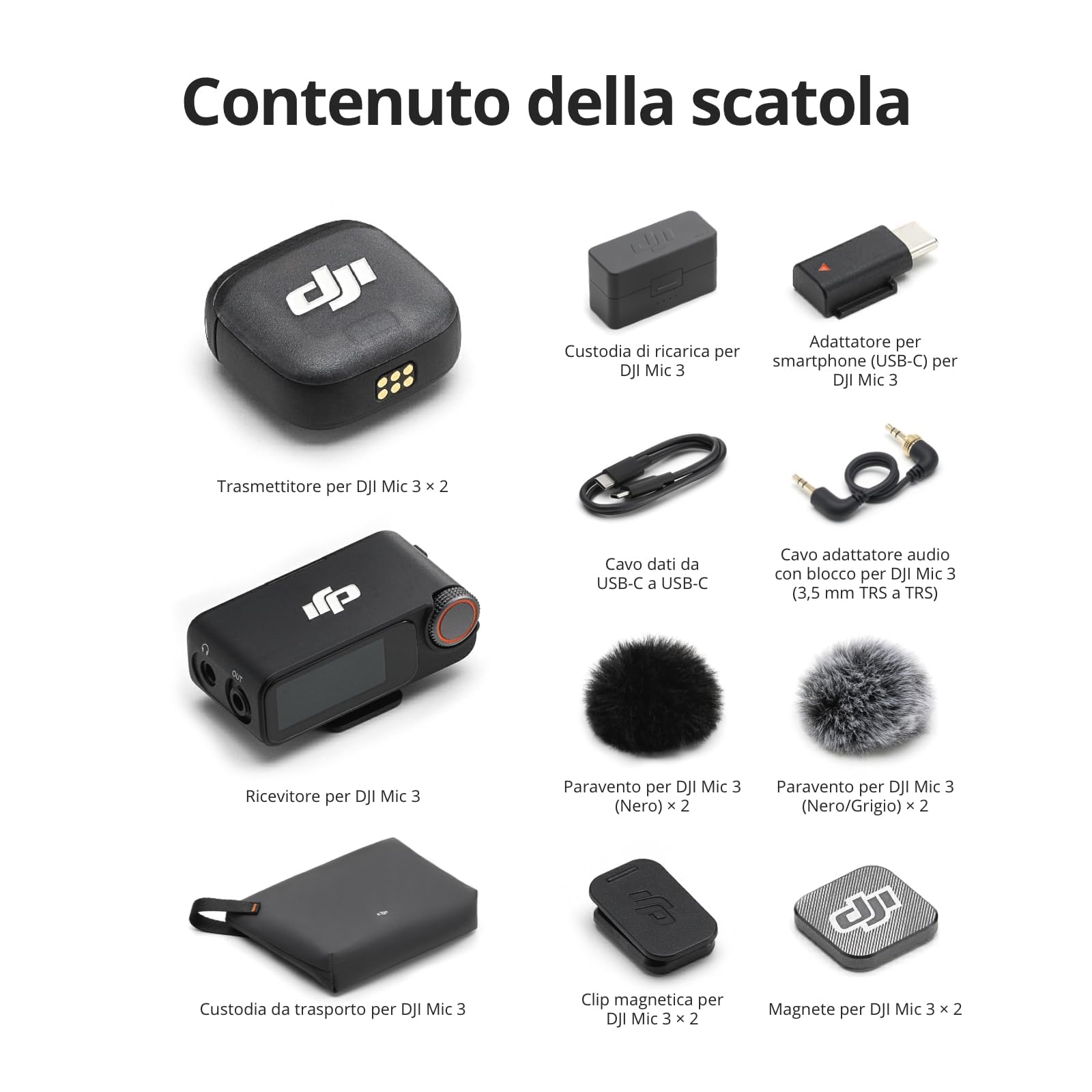 DJI Mic 3 wireless microfono per iPhone fotocamera Android 28 ore vlog