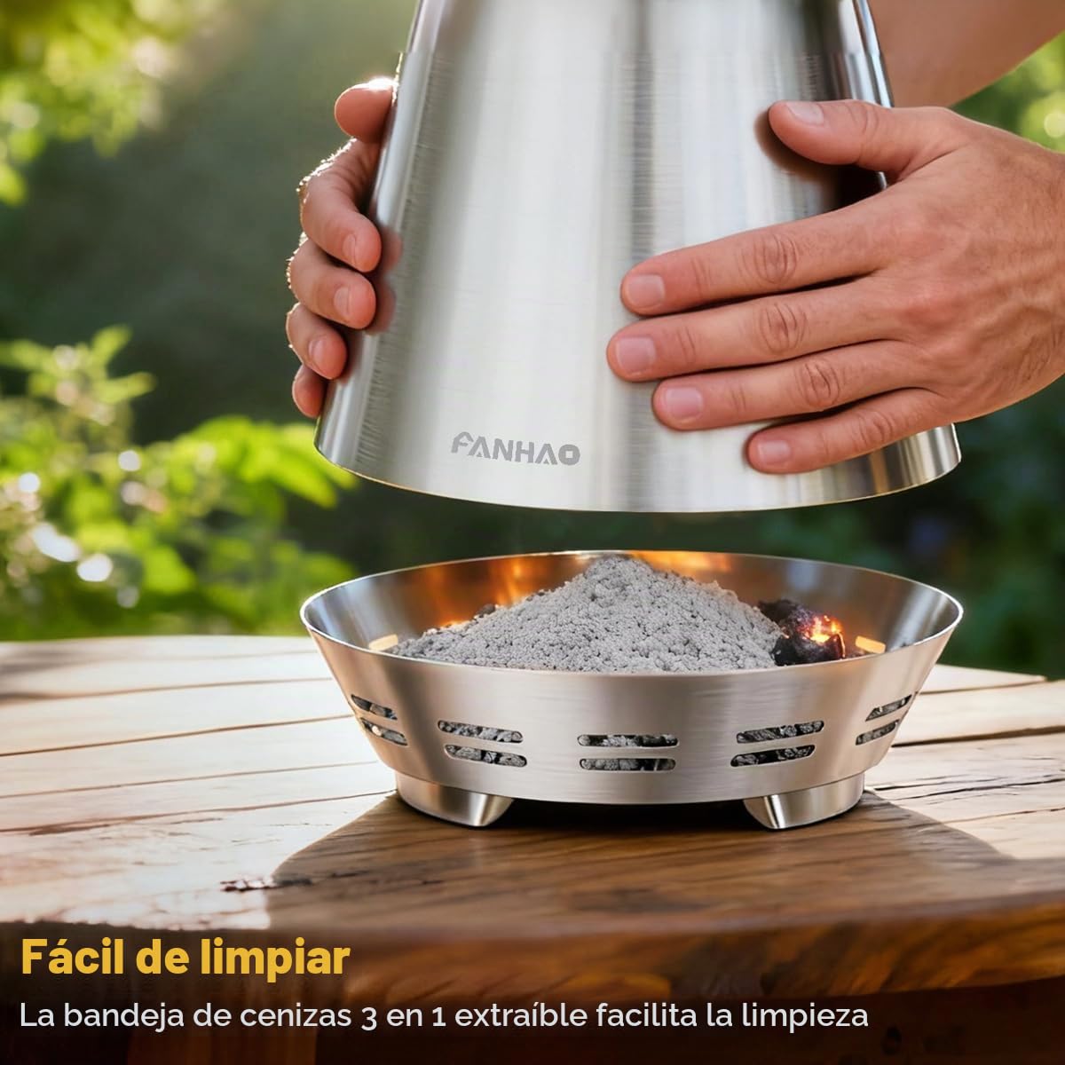 FANHAO Brasero Exteriores, Brasero sin Humo SUS304 Acero Inoxidable Mini Chimenea de Mesa Cesta para Fuego Barril de Fuego con Soporte Bolsa de Almacenamiento, Apto para Acampar y Uso al Aire Libre