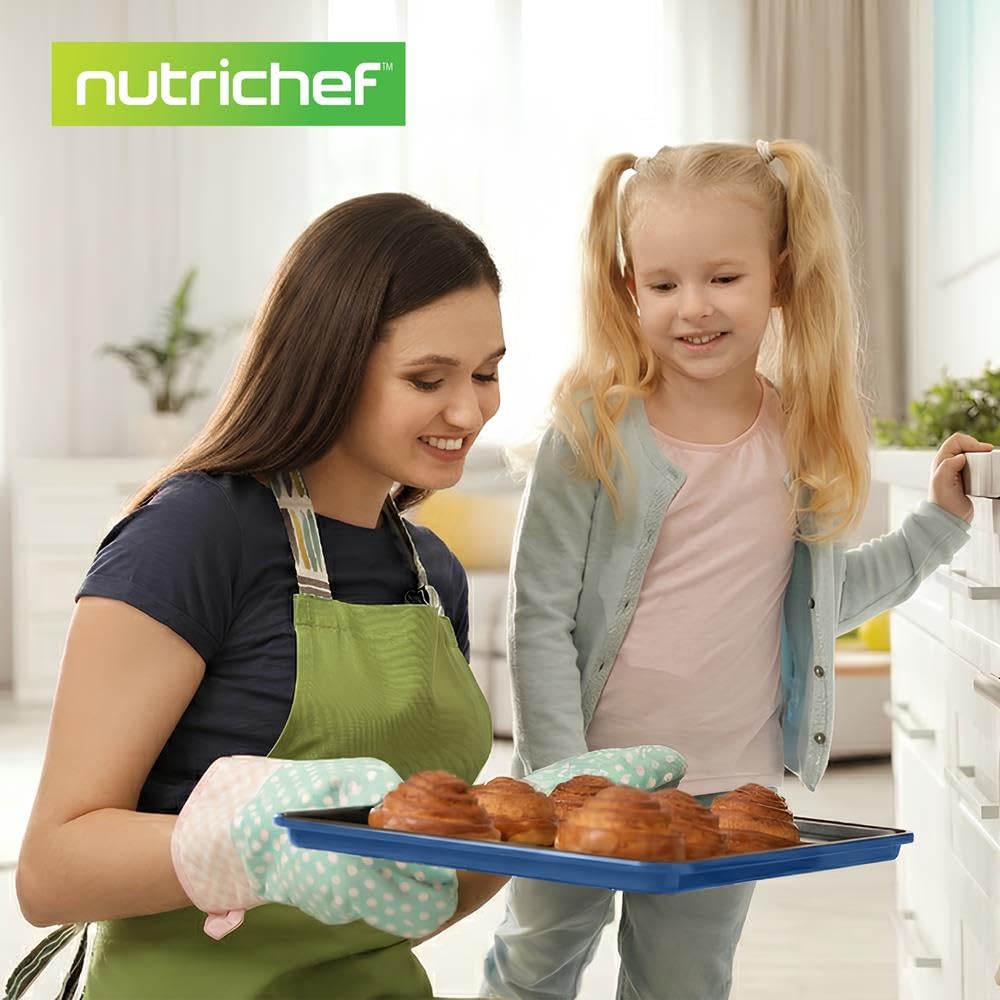 NutriChef Set Padelle Antiaderenti 8 Pezzi, Teglie da Forno Antiaderenti, Stampi Torta Rotonda, Plumcake, Muffin, Teglie Ampie/Quadrate, Piastra Biscotti, Blu