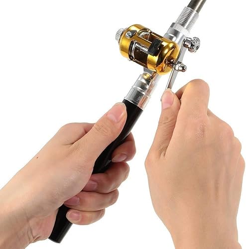Mini caña de pescar portátil de bolsillo telescópica con caña de pescar y carrete giratorio Kit combinado para agua salada y agua dulce (negro)