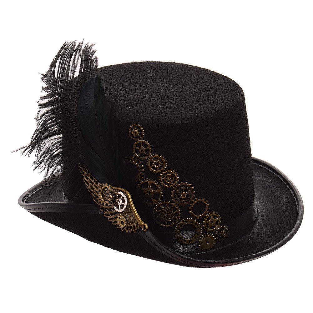 GRACEART Unisex Steampunk Top Hat Halloween Costume Hat Fancy Dress Accessory With Goggles and Gears
