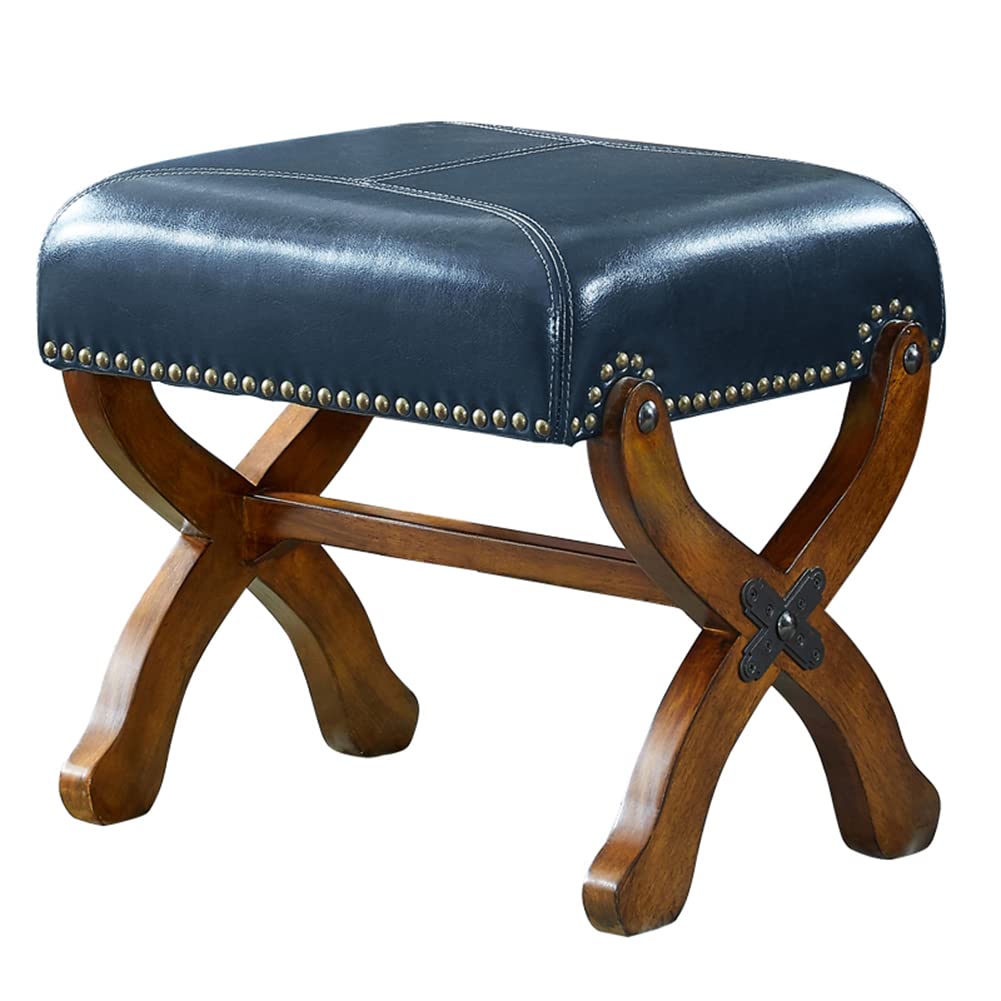 CYYTLFSD Leather Footrest Wood Ottoman,Rustic Foot Stools Seat, Wood Footstool,Rectangle Footrest Small Ottoman for Living Room Bedroom