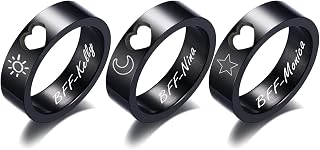 MZZJ Set of 3 Best Friend Ring Band Moon Sun Star Cloud Ring Big Sister Middle Sister Little Sister Ring Personalized Stainless Steel Heart Shape Cut Out Flat Stackable Knuckle Ring,Bridesmaid Gift