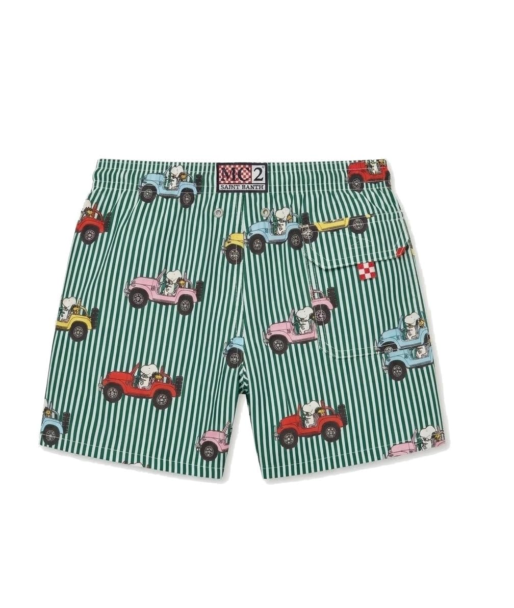 Saint Barth MC2 Costume Boxer Jean Righe Verdi e Bianche Stampa SUV Colorati