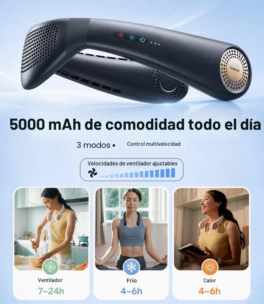 TORRAS COOLiFY Air 2025 - Ventilador de cuello con aire acondicionado mejorado, refrigeración Pro de doble flujo de aire, ventilador portátil ultraligero recargable, ventilador de refrigeración