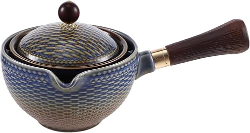 Hemoton Tetera de cerámica con infusor Tetera de gongfu con rotación de 360 grados, tetera vintage con mango lateral, dispensador de té, tetera de