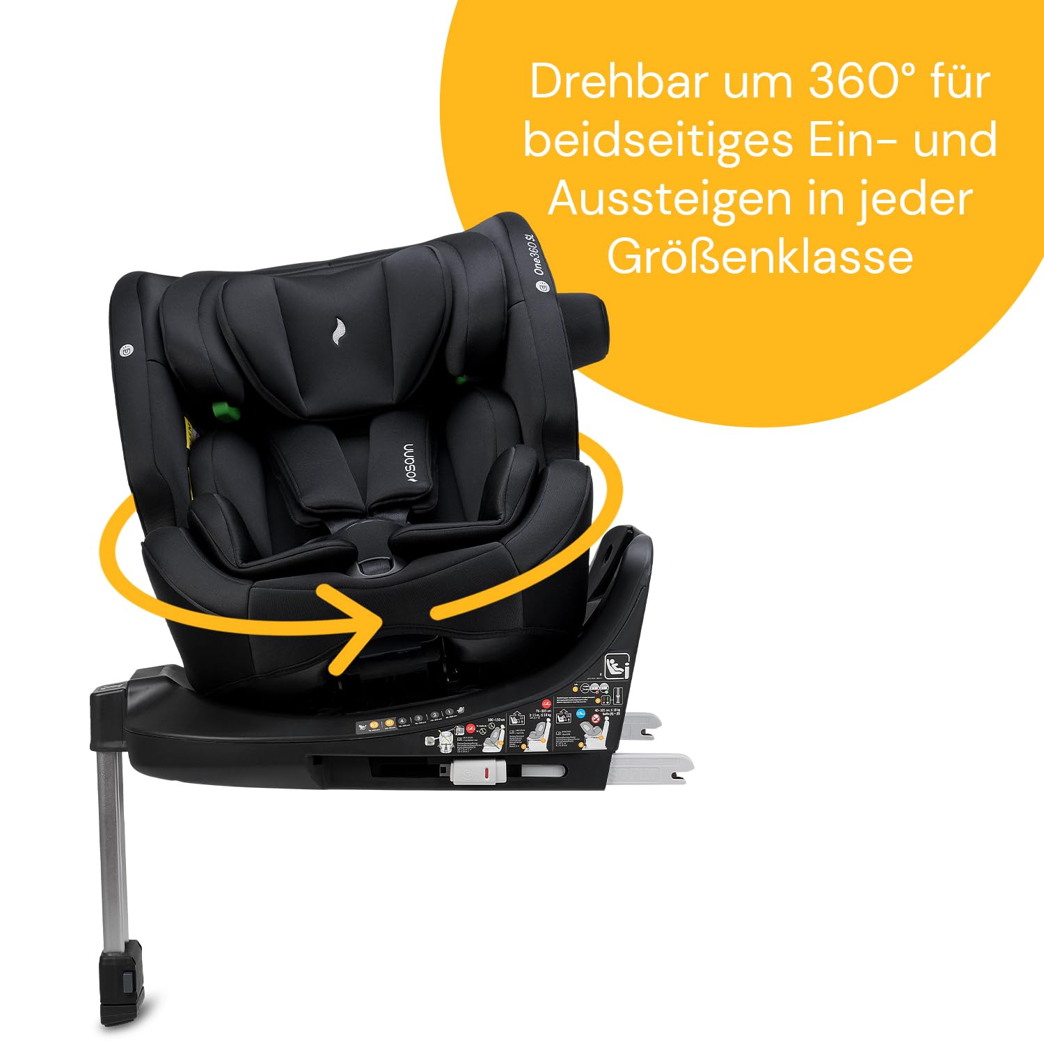 Osann One360 SL i-Size, seggiolino per bambini girevole a 360 gradi con Isofix + base, da 40 – 150 cm, seggiolino auto – All Black