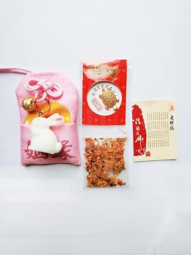 Miniatura 2 de Omamori japonés colgante de amuleto de la suerte, bolsa de bendición de conejo de jade, color rosa para el amormatrimoniorelación armoniosabuena