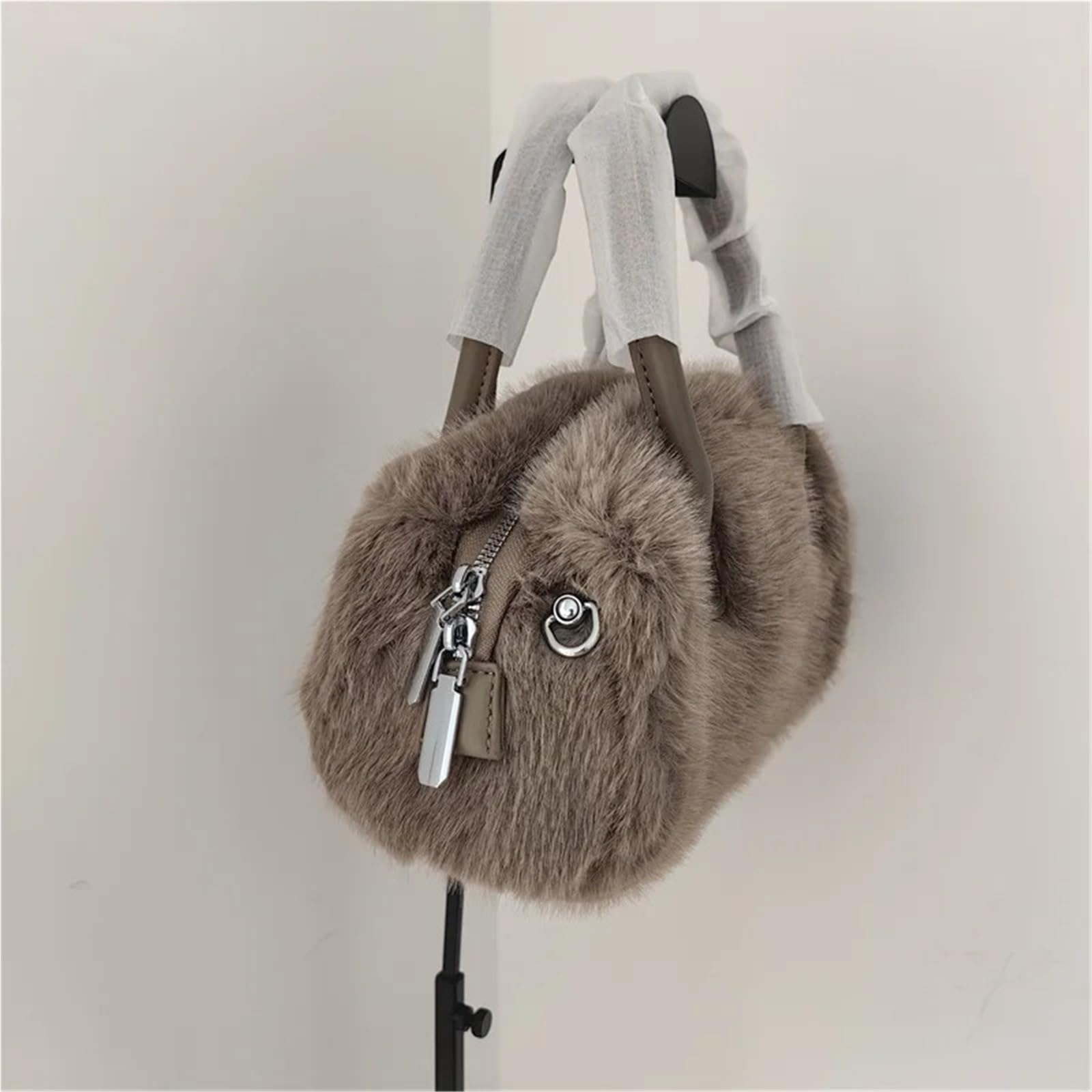 Borsa a mano invernale in pelliccia sintetica, semplice, tinta unita, morbida e soffice, con tracolla, for donna, manico corto borsa tote Borsa Tote Fuzzy da Donna