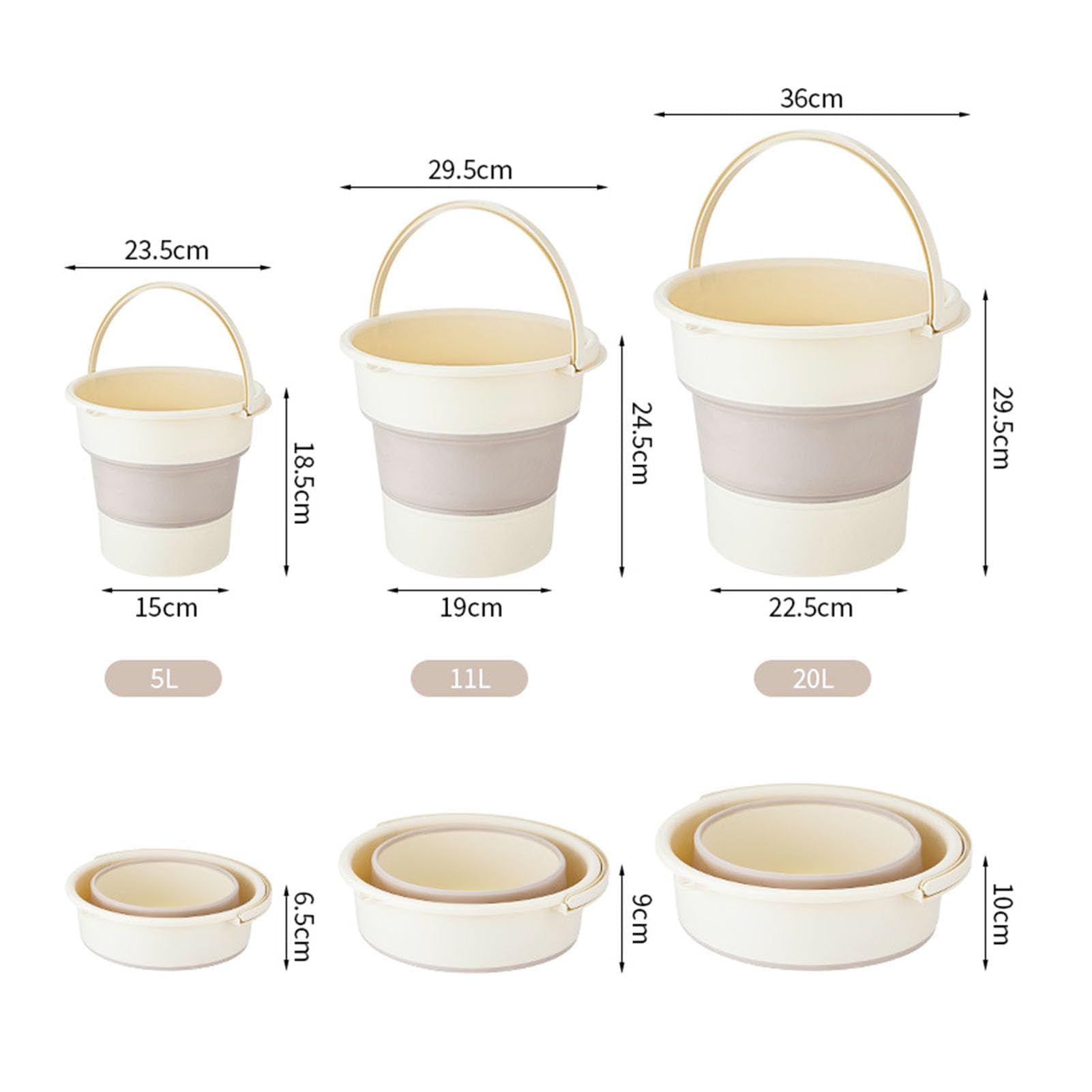 Cubo plegable de silicona con asa, portátil de 5 l, 11 l, 20 l para limpieza, camping, lavado de coche, diseño que ahorra espacio para uso en exteriores y domésticos