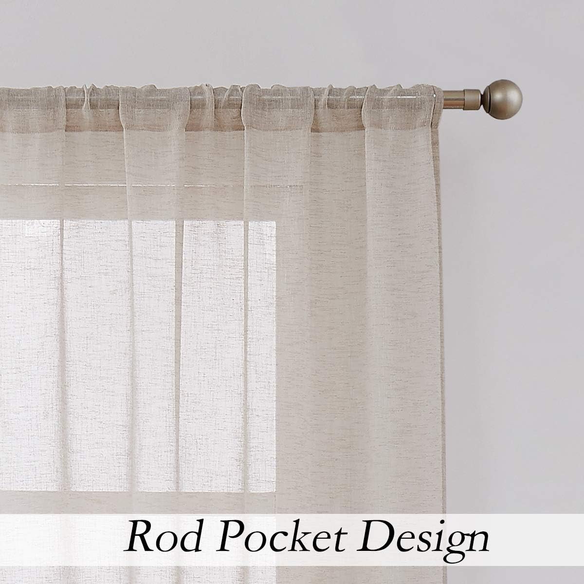 Central Park Linen Sheer Window Curtain Panels Linen Texture Solid Window Treatment Sets Drape Pairs Rod Pocket Curtains for Living and Bedroom Farmhouse 84 inches Long, 2 Panels