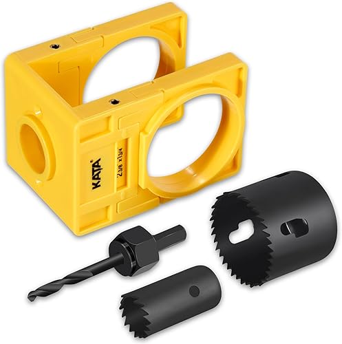 KATA Juego de instalación de cerradura de puerta de 1-38 a 1-34 pulgadas con plantilla de guía, kit de sierra de orificio para cerradura de puerta,