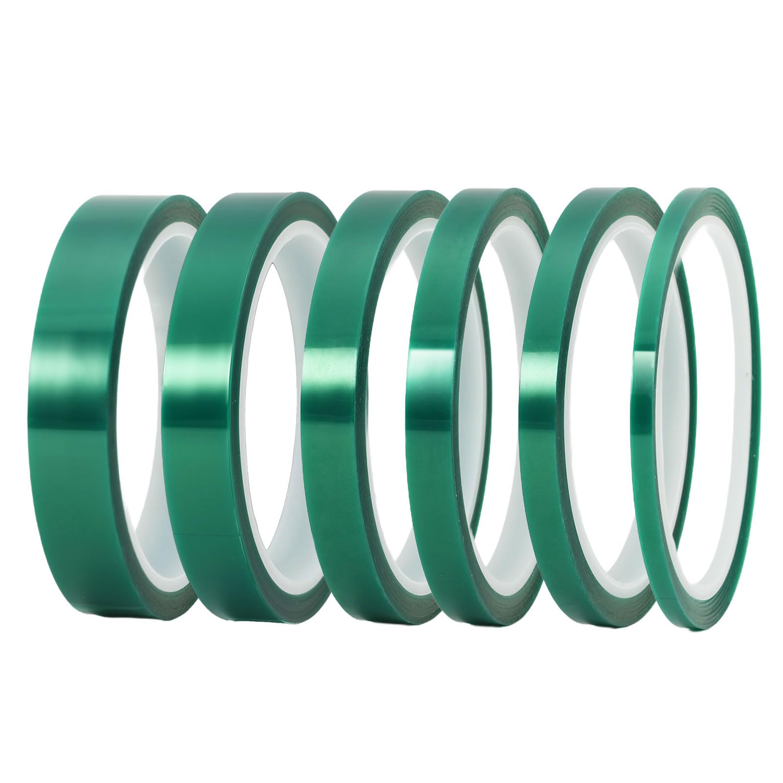 Meng Jiaran 6 Rolls Gree Masking Tape, 5/8/10/12/15/18mm x 33 M Painters Tape Artist Masking Tape with Sharp Lines for Artist Painting DIY, Adhesive Painters Tape for Indoor Painting Decorating(Green)