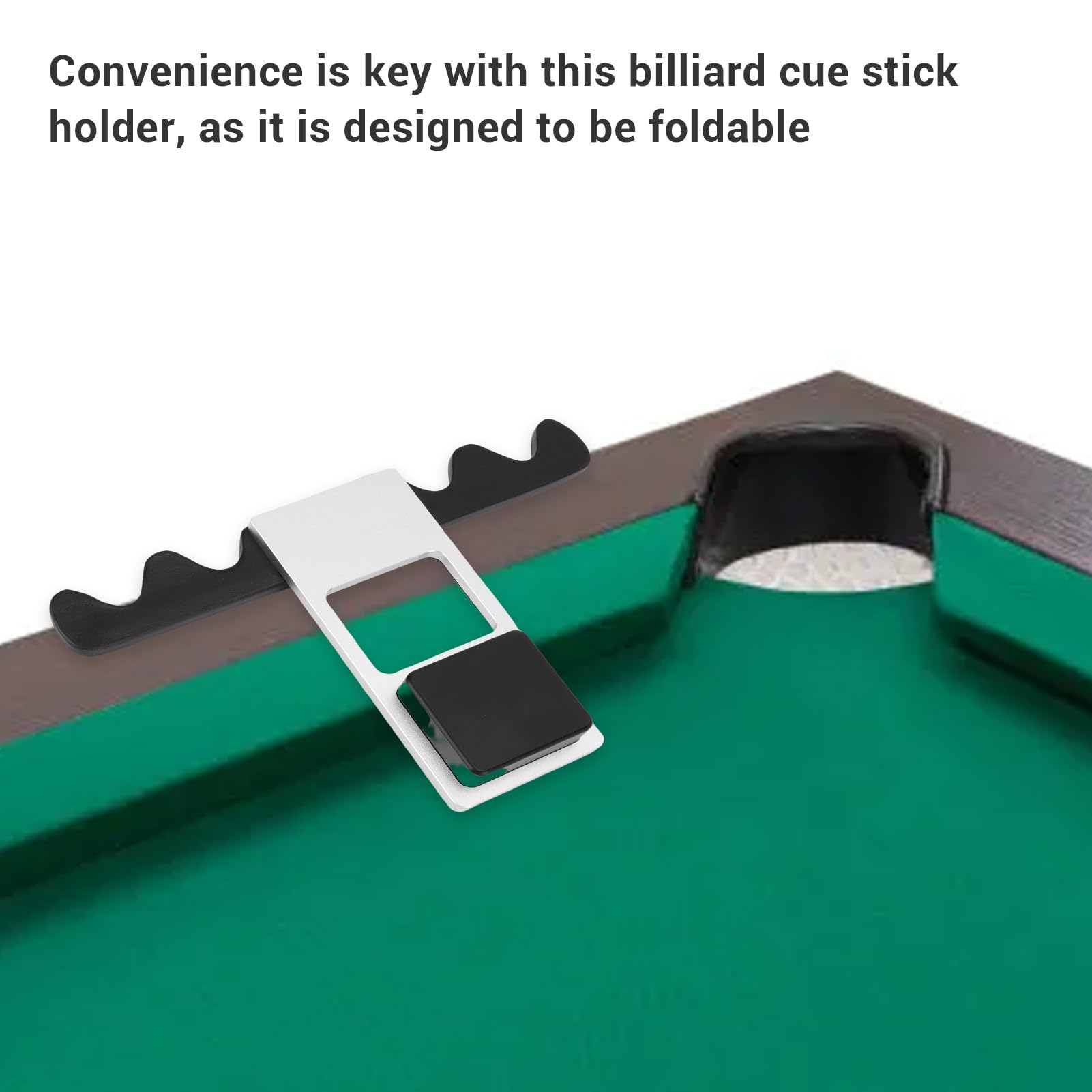 Pool Stick Holder, Aluminium Portable Cues Stick Holder Weighted Foldable 4 Cues Pool Claw Holding for Billiard Table, Multi Functional Rest with Tip Care and More, Black