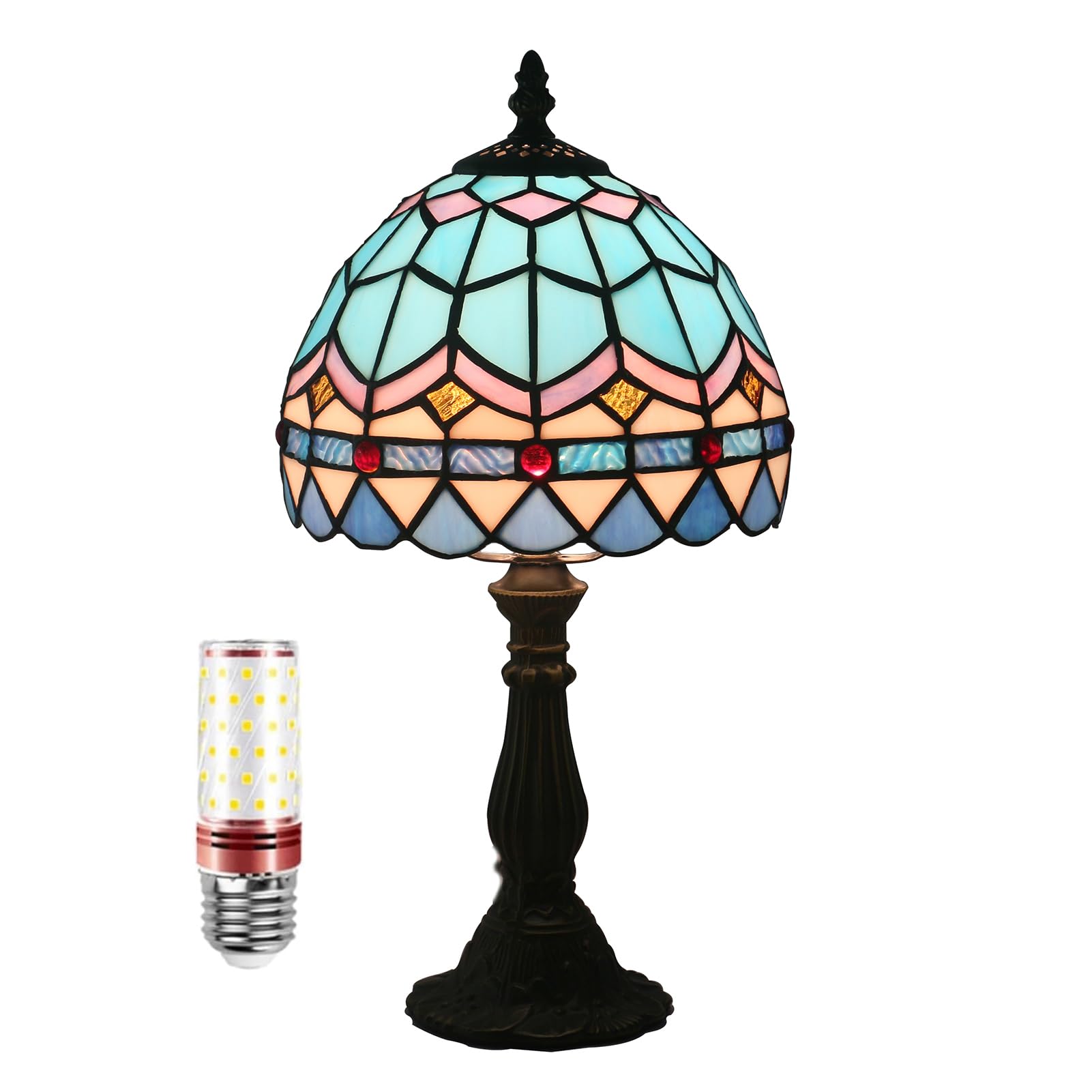 Uziqueif Tiffany Lamps, Tiffany Style Lamp, 8 Inch Table Lamp, Handmade Stained Glass Lamp, Table Lamps for Living Room Und Bedroom,E