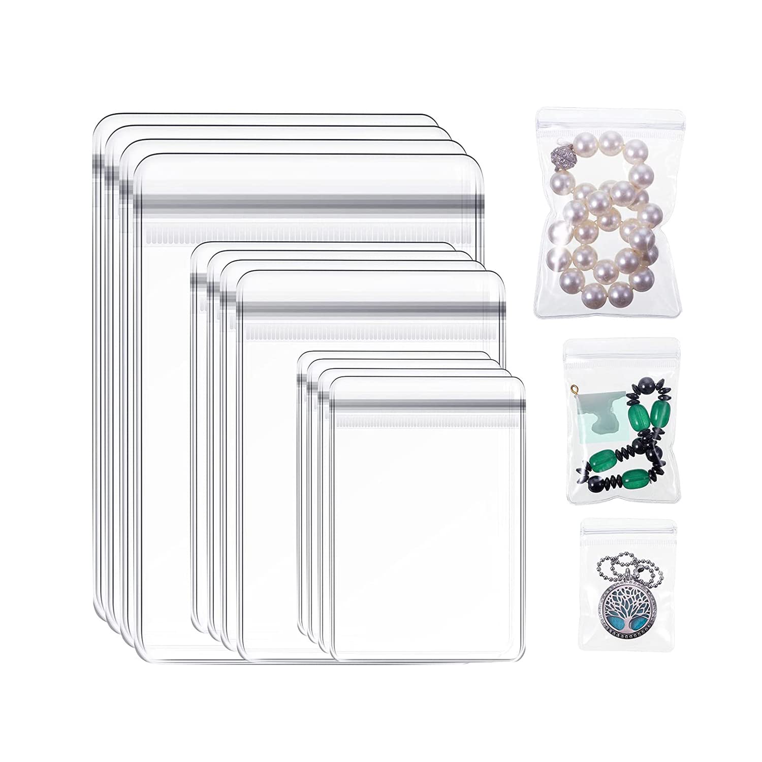 ELECDON Jewelry Bag, Self Seal Plastic Zipper Bag, Clear PVC Rings Earrings Packing Storage, Pouch Jewelry Transparent Lock Bags, for Holding Jewelry (2 x 2.8, 2.8 x 4, 3.5 x 5 Inch) 120 Pieces
