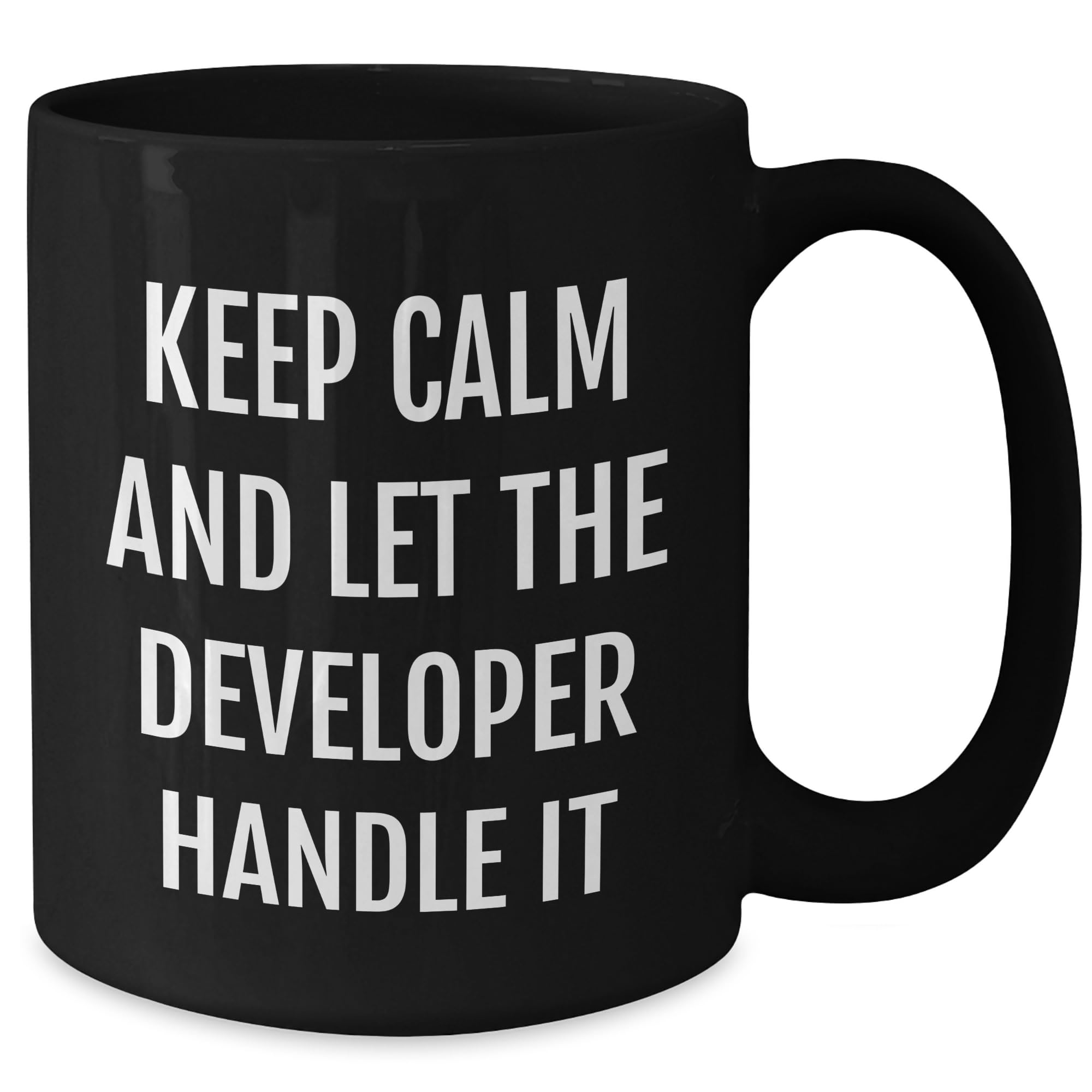 Funny Developer Gifts: Keep Calm And Let The Developer Handle It Black Coffee Mug, 11oz or 15oz, Microwave and Dishwasher Safe for Christmas