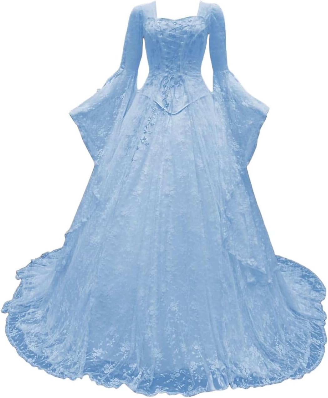 Mouccy Lace Victorian Dresses for Women Flare Sleeve Medieval Wedding Dress for Bride Tulle Gothic Ball Gown with Overcoat