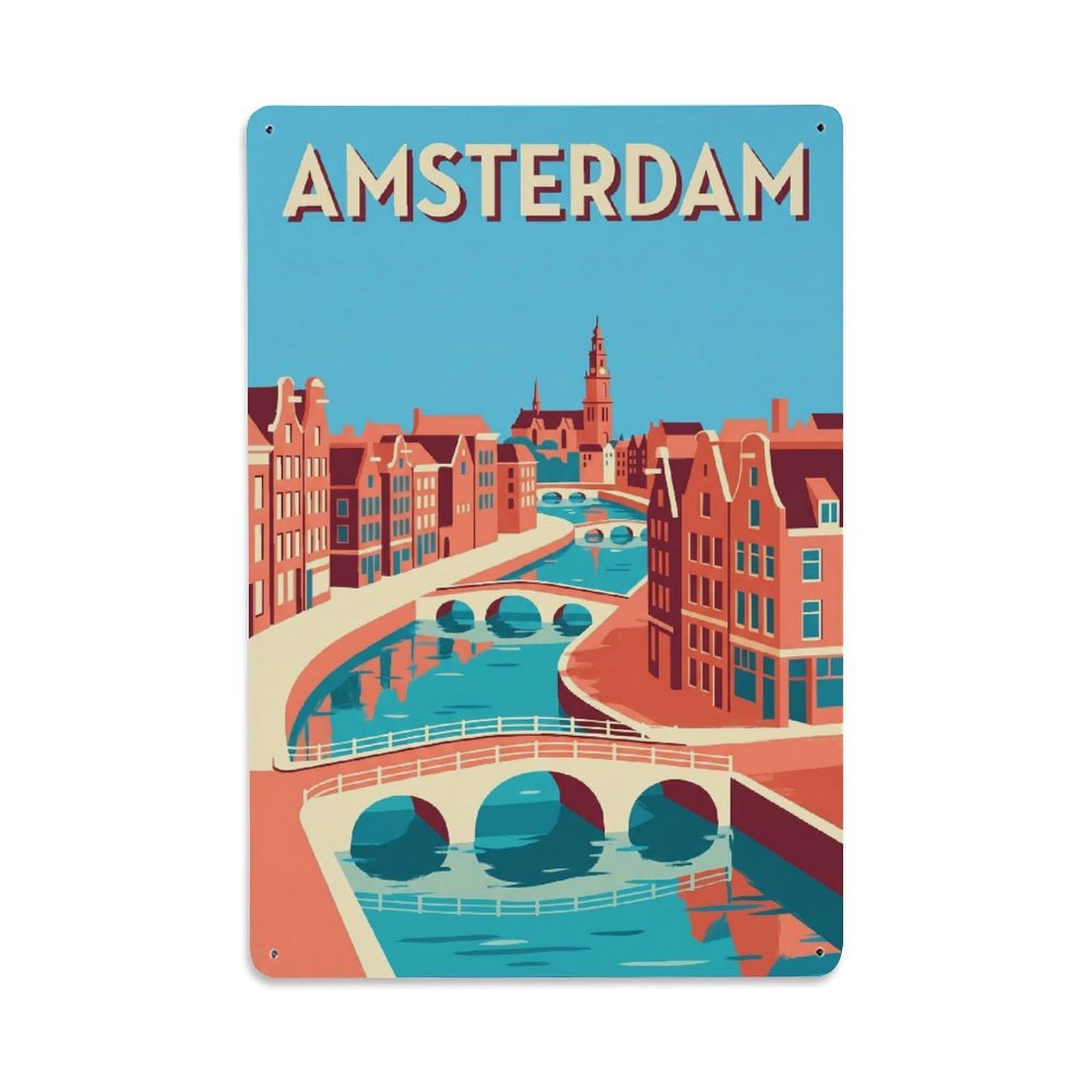 Este 8X12inch Style Vintage Travel Amsterdam Netherlands Curious Metal Tin Sign