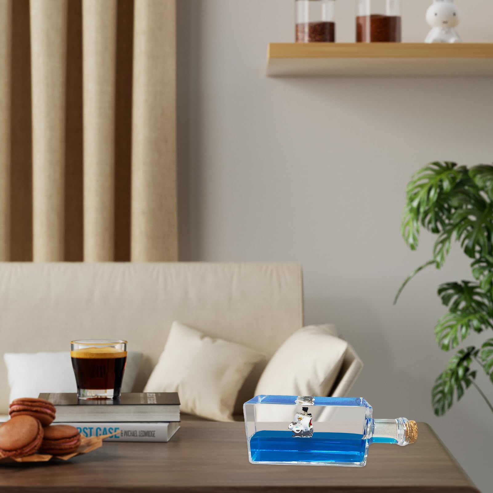 Going Merry Deko-Flasche, Schiffsmodell, Acryl, unsinkbar | Sanftes Schaukeln der Flüssigkeit wirkt entspannend, ideal zum Stressabbau am Schreibtisch, dekorativ für Büro und Zuhause