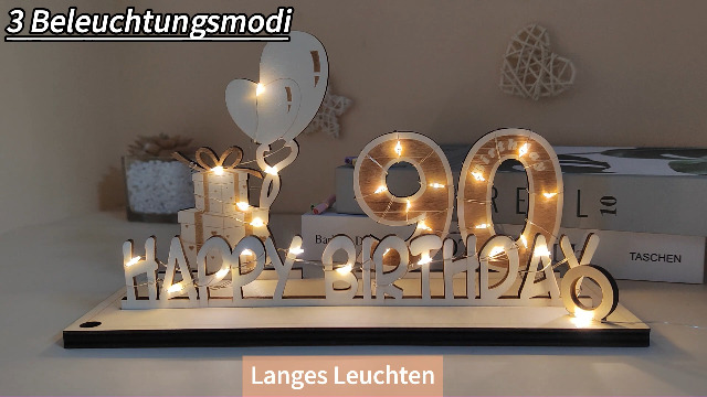90. Geburtstag Geschenk-Set - Holzschatulle Mit Kerzen Und LED-Lichterkette Für Jubiläum