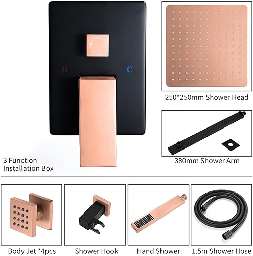 Miniatura 7 de ESOP Juego de grifos de ducha montados en la pared con ducha de lluvia y de mano, juego completo de grifos de ducha con cabezal de ducha de lluvia