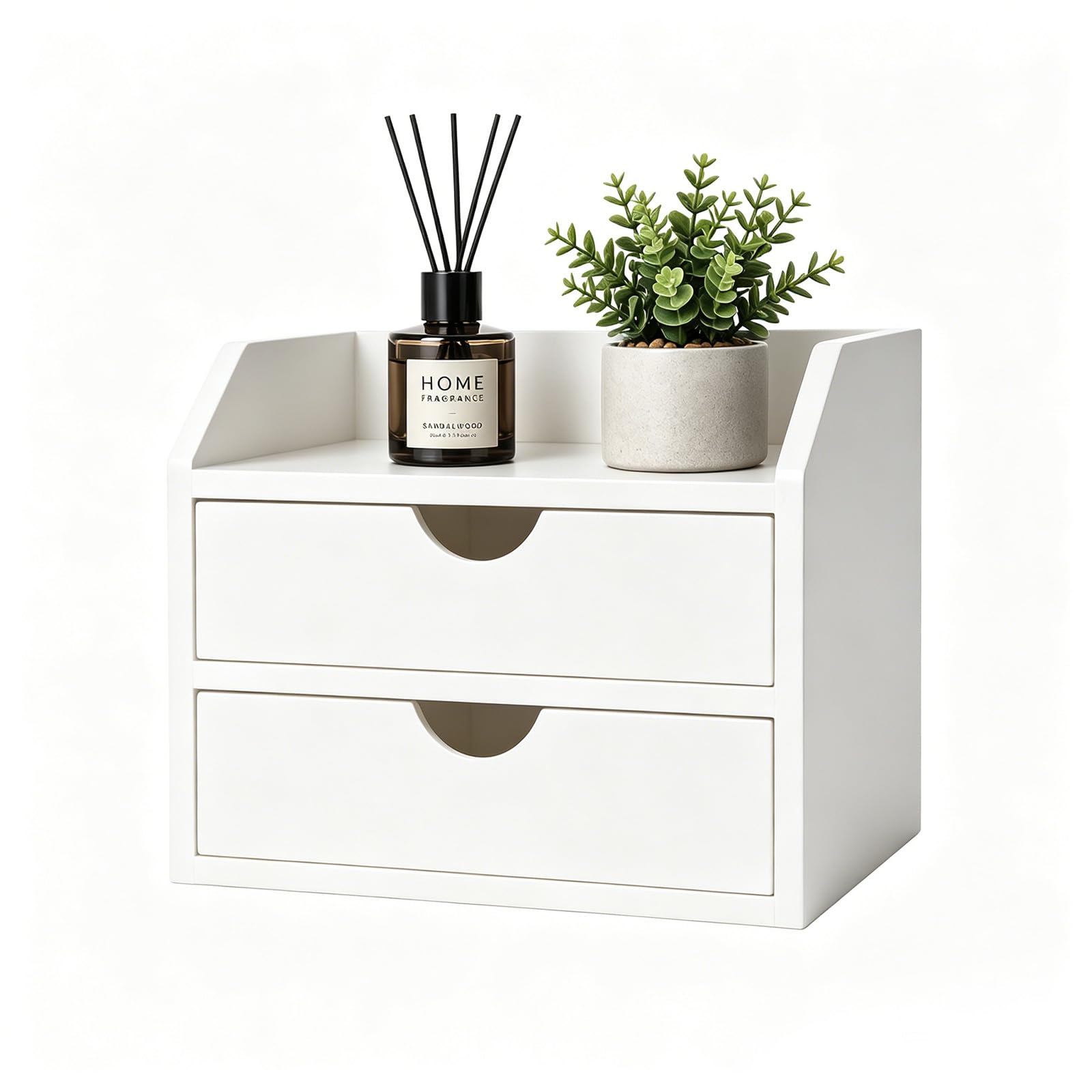 BLOMZA Wooden Mini Desk Organiser 2 Drawers Shelf for Cosmetics Pens Small Items Storage (White)