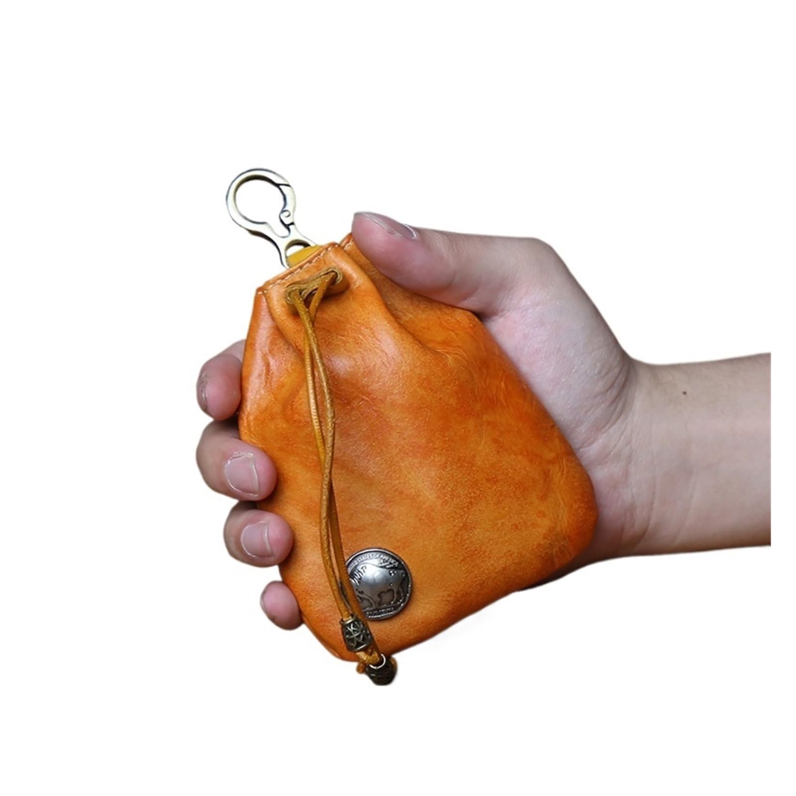 AYWTIUN Leather Drawstring Pouch Men's Leather Drawstring Wallet Vegetable Top Layer Cowhide Handmade Antique Simple Coin Purse