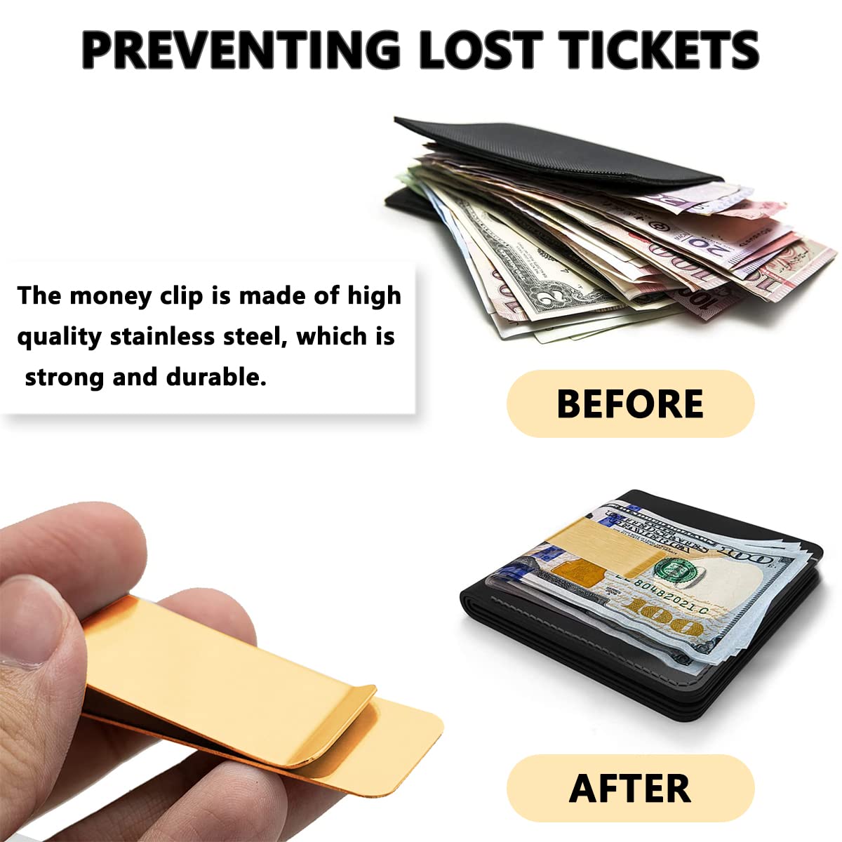 6 Pieces, Minimalism Wallet, Stainless Steel Metal Slim Cash Money Clip, Money Clips, Metal Card Clip - Image 4