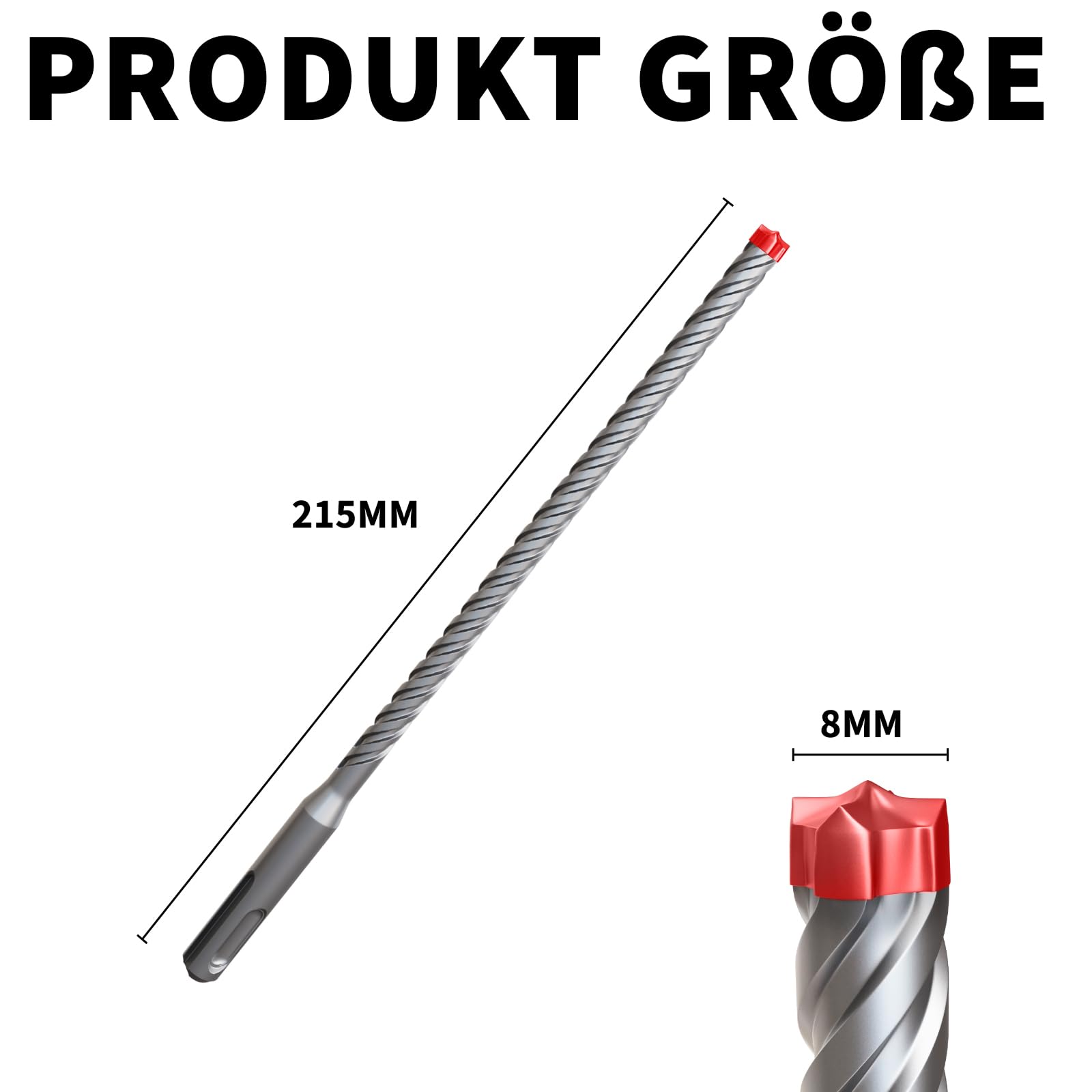 Professional SDS-plus Bohrer 8 x 215 mm – Ultra Hochleistungsbohrer für Stahlbeton und Mauerwerk – Der gesamte Kopf des Bohrer ist aus Vollmetalllegierung gefertigt für extreme Haltbarkeit