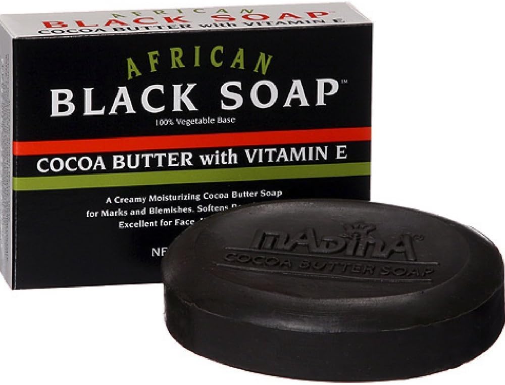 Madina African Black Soap Cocoa Butter with Vitamin E, 3.5 oz ( Pack of 3)