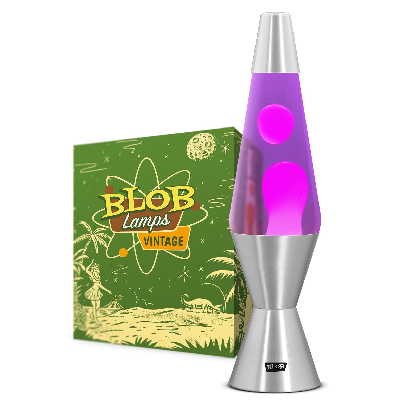 Blob Lamps Pink/Purple Blob Lamps® Liquid Motion Lamp Vintage Wax Liquid Polished Metal Base & Cap 14.5” Mood Lamp Light
