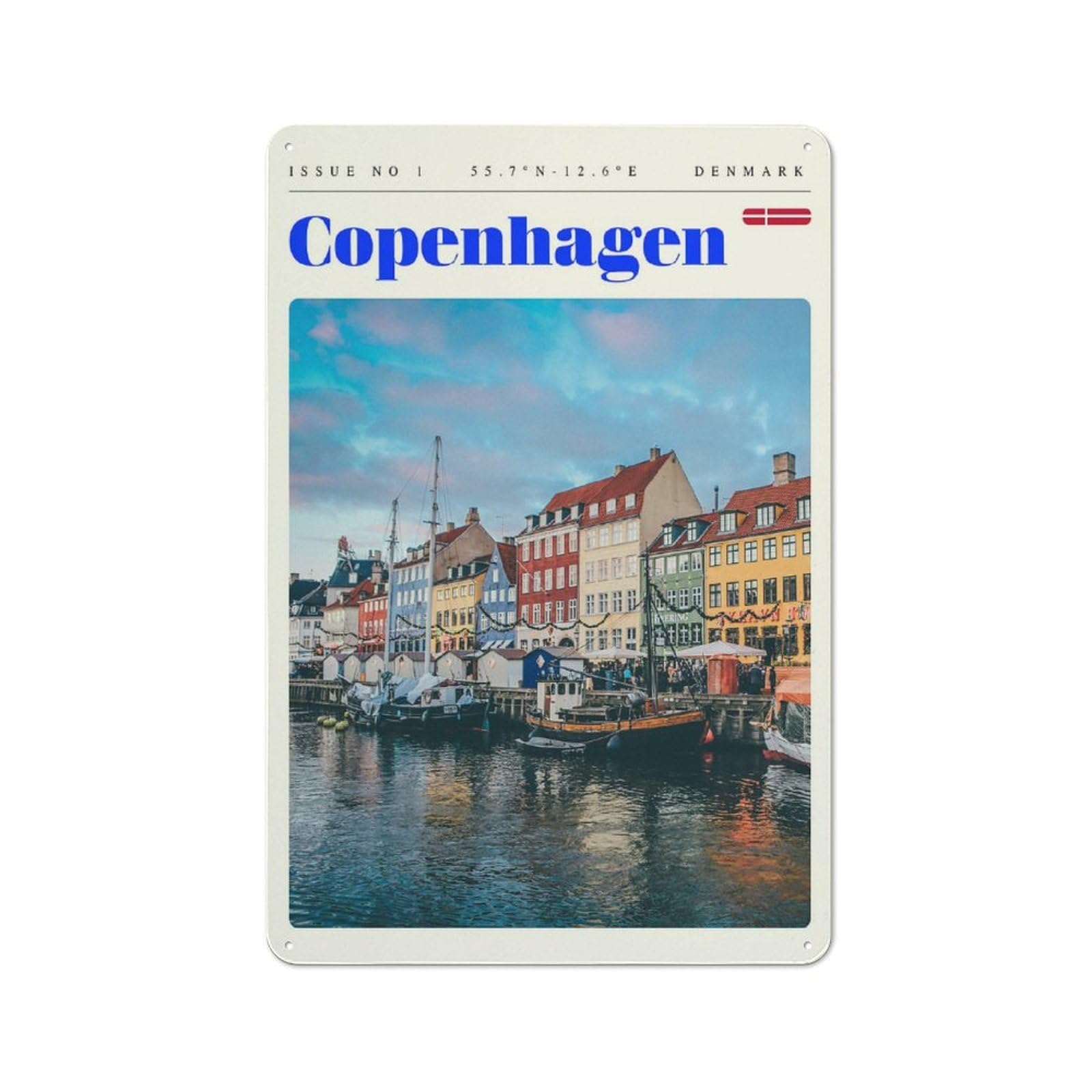Junmoney Style-2 Copenhagen Denmark Travel Art Vintage Tin Sign 30X20cm For Café Or Restaurant, For Café Owners And Decorators, For Retro Home Interiors