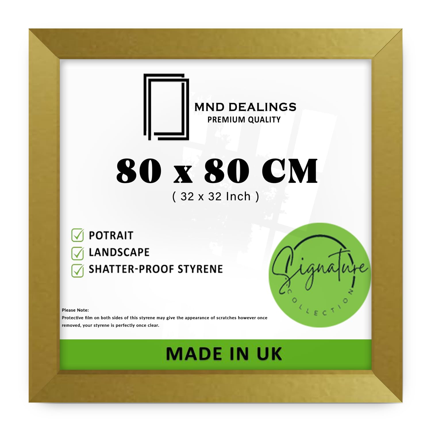 MND Dealings | Wood Finish Poster Frame (80 x 80 CM) MDF Wall Gallery Frame for Art, Home & Office, Perfect for Gift, Engineered Wood for Modern Interiors [ Gold ]