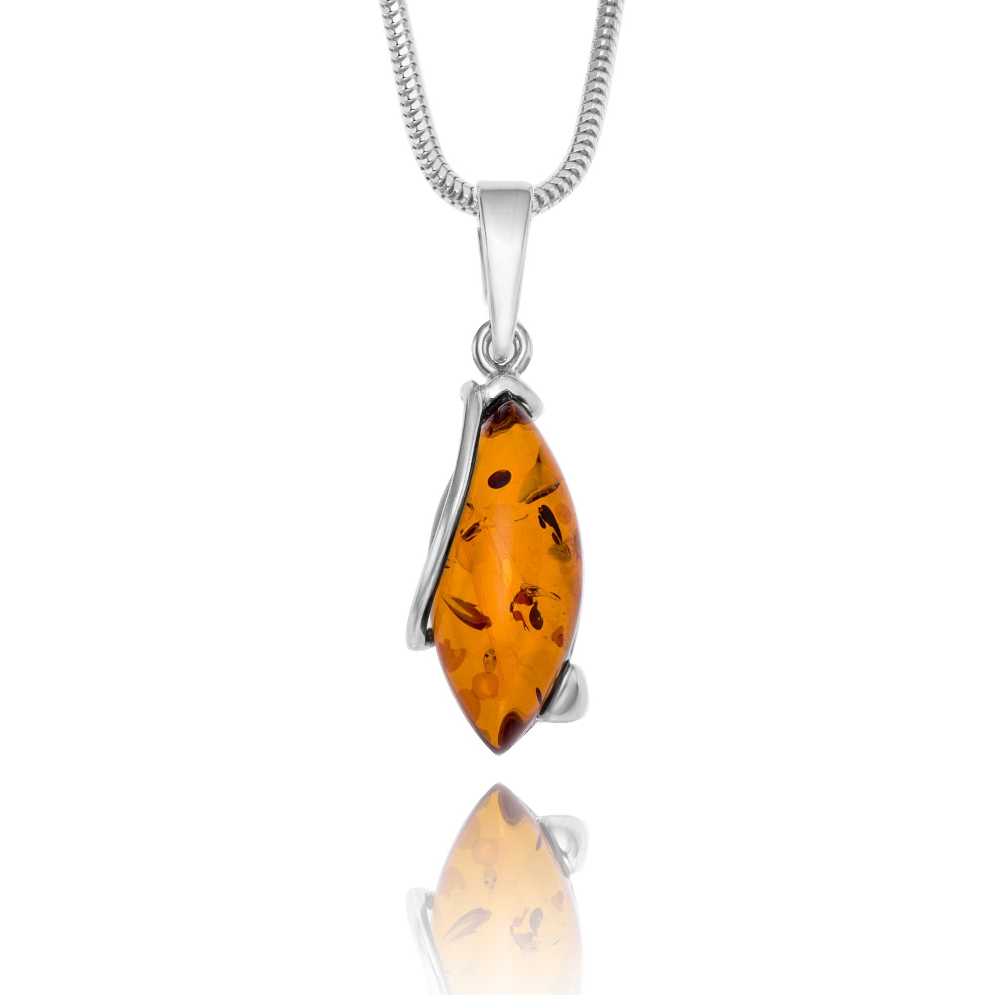 Copal Collana Con Pendente In Ambra A Goccia Il Lunghezza Regolabile Argento