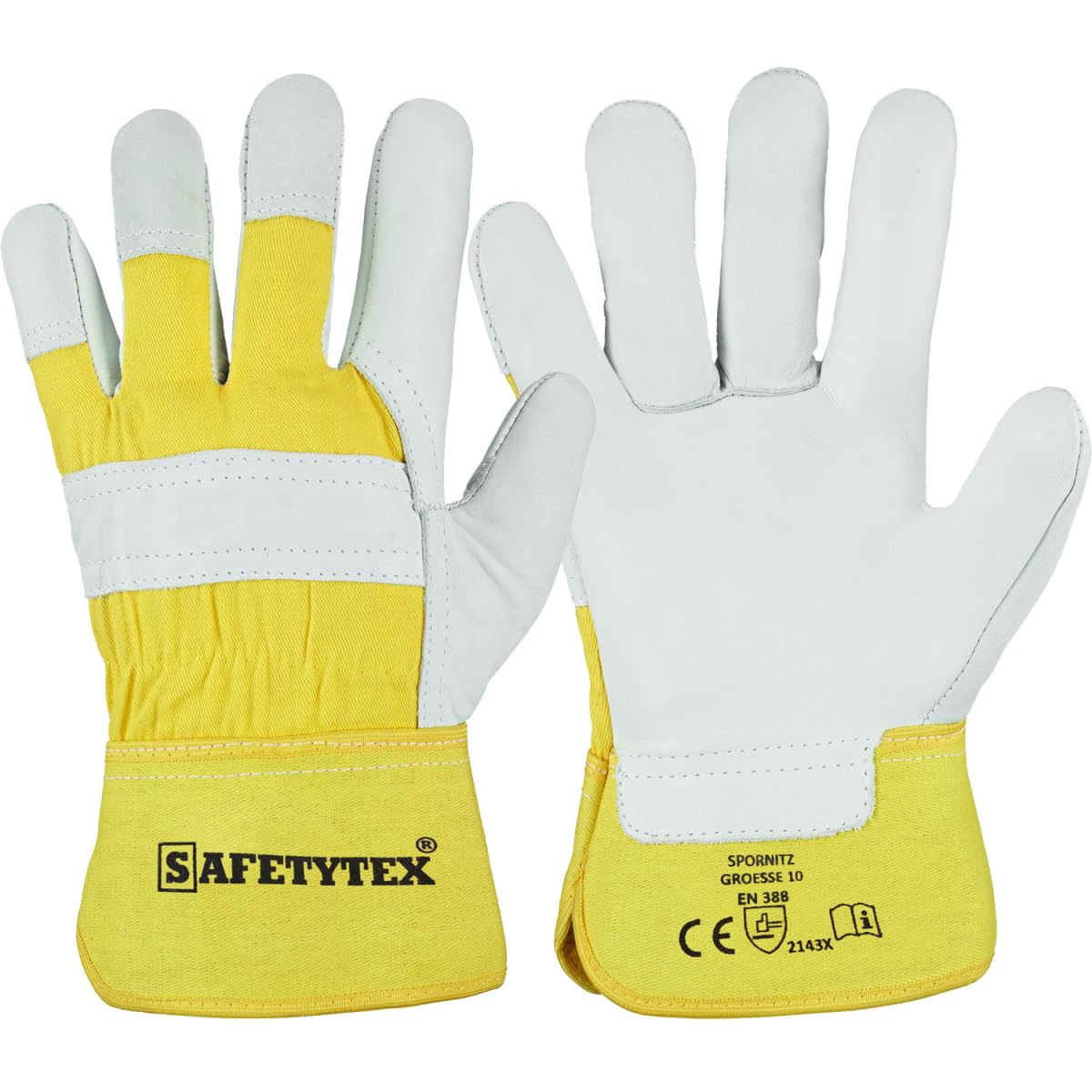 Safetytex Rindvollleder Arbeitshandschuhe EN388 robust (Gr. 10, 24 Paar) | Lederhandschuhe für Bau- und Gartenarbeit, doppelt genähte Nähte, strapazierfähig, langlebig, hoher Komfort