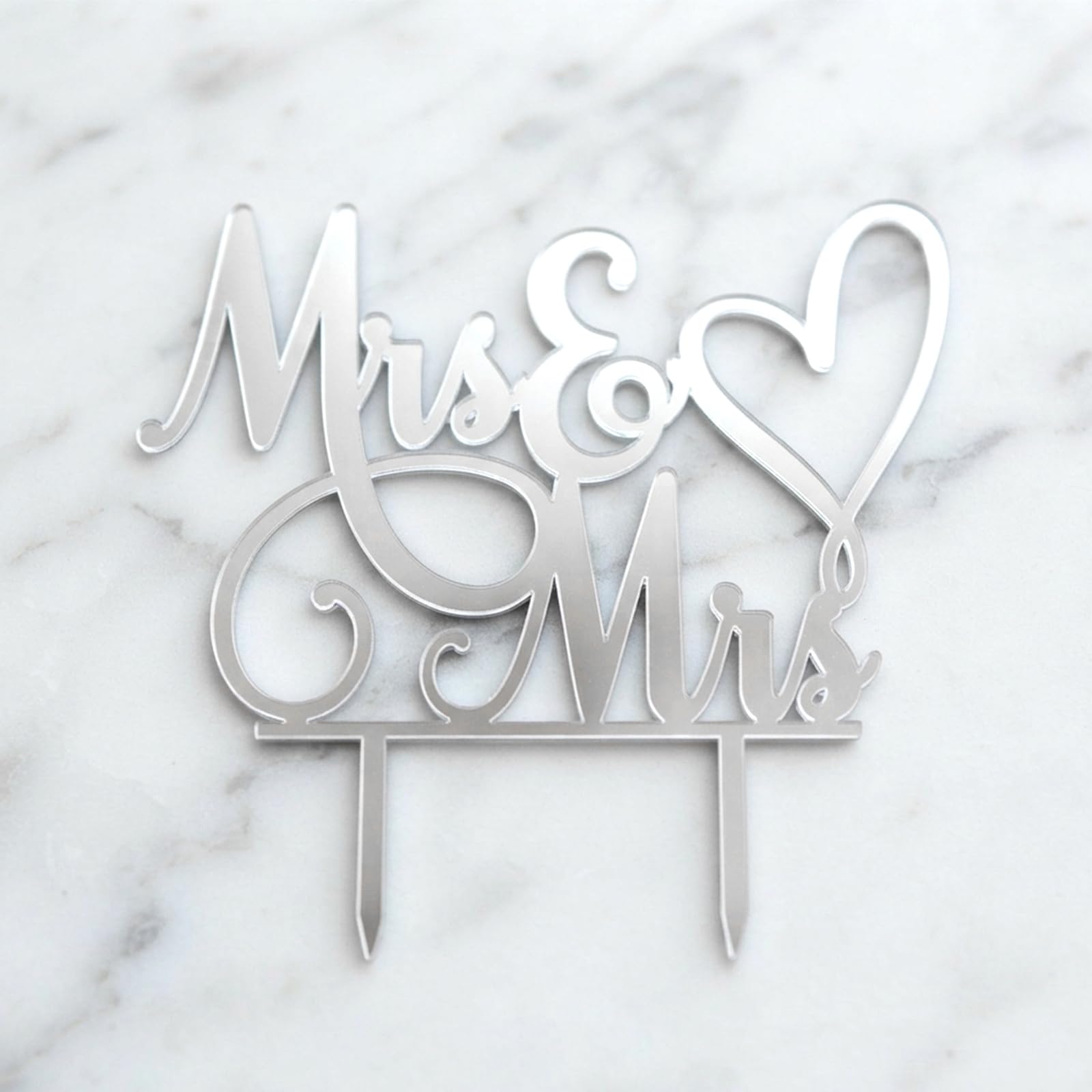 Silver Mr & Mrs Heart Cake Topper for Wedding