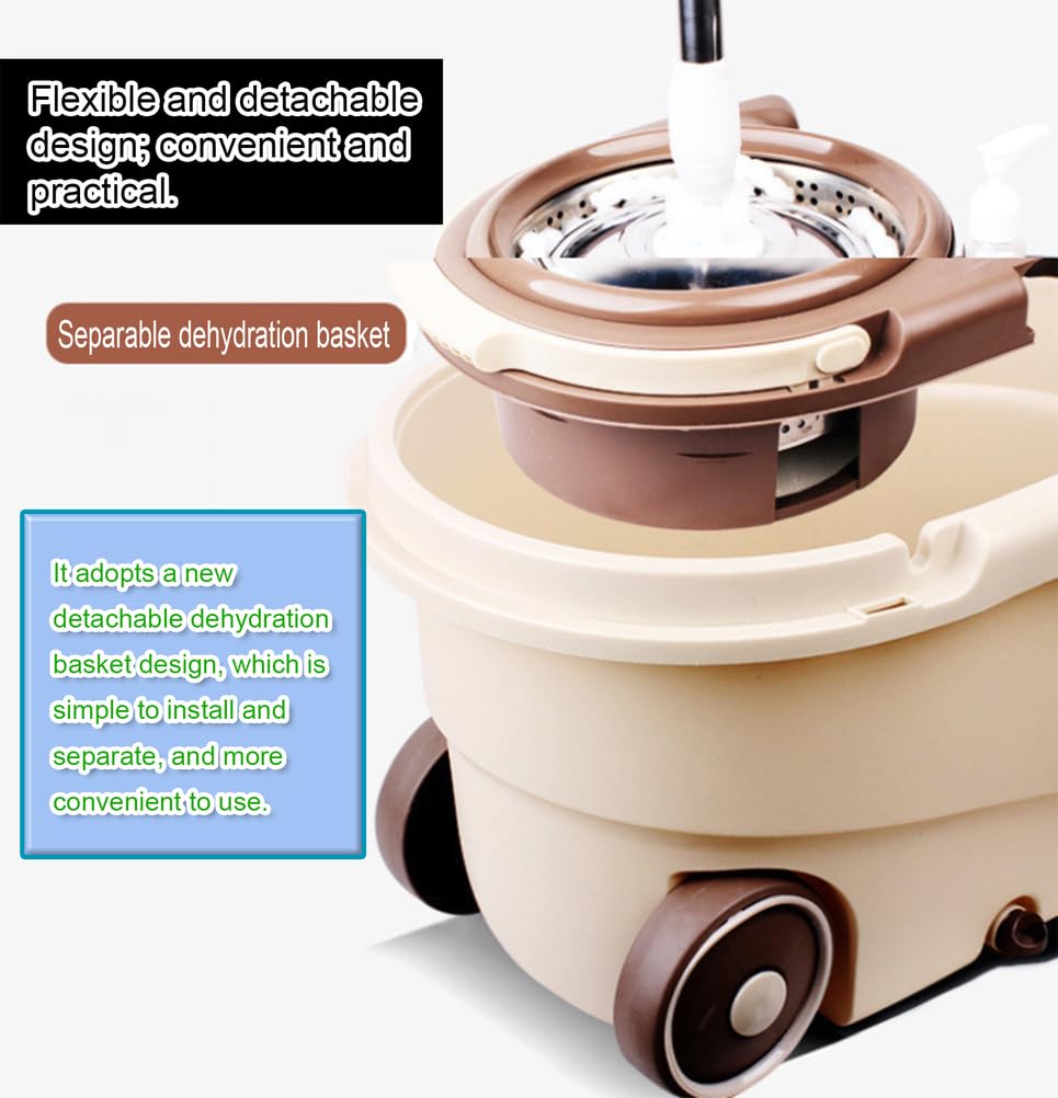 Sistema de Cubo y fregona giratoria, Cubo Grueso Resistente con Cesta giratoria extraíble, escurridor Manos Libres, fregona para Suelo seco y húmedo 2 en 1,