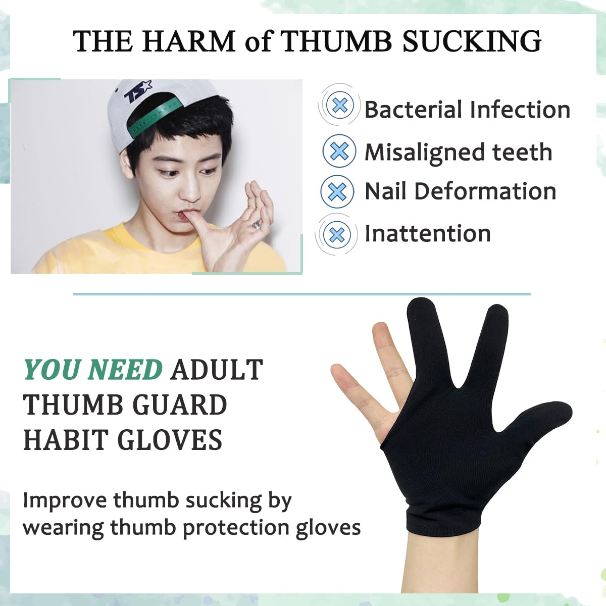 Heyshapeing 2 works Adult Thumb Sucking Guard Gloves Finger Gloves for Stop Nail Biting Prevention Skin Picking Thumb Sucking and Hair Pulling (Red & Black) - Image 3
