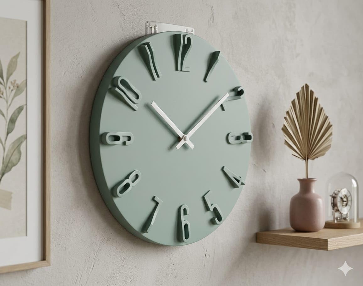Designo Wall Clock 30 cm - Silent Non Ticking 3D Raised Numbers Minimalist Art Deco Gift Present Any room