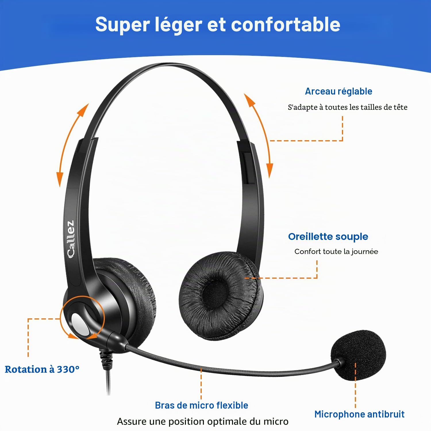 Callez RJ45 Casque Téléphone Fixe avec Micro Anti-Bruit & Quick Disconnect, Micro Casque Téléphonique Filaire Compatible avec Siemens Unify Openstage 30 40 60 80 Mitel/Aastra 5370 6867i Téléphone