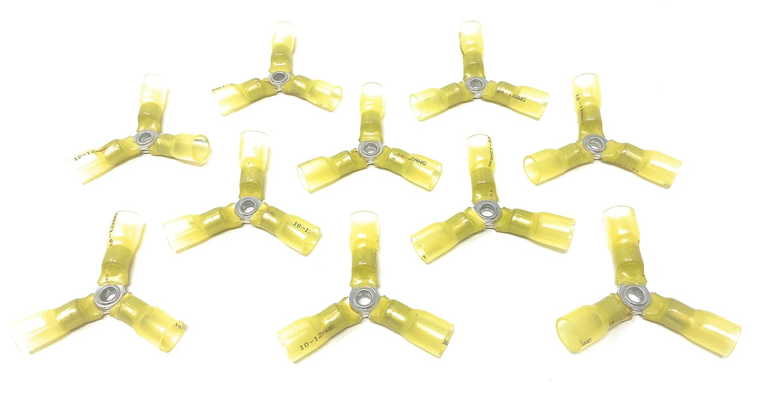 Metal Magery 12-10 Ga 3 Way Wire Connector AWG Heavy Duty Heat Shrink Butt Terminals - Pack of 10
