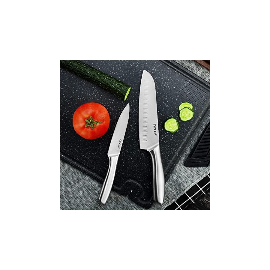hecef-Silver-Kitchen-knife-set-of-5-Satin-Finish-Blade-with-Hollow-Handle-includes-8-Chef-8-Bread-8-Santoku-5-Utility-and-35-paring-knife hecef Silver Kitchen knife set of 5, Satin Finish Blade with Hollow Handle, includes 8" Chef, 8" Bread, 8" Santoku, 5" Utility and 3.5" paring knife