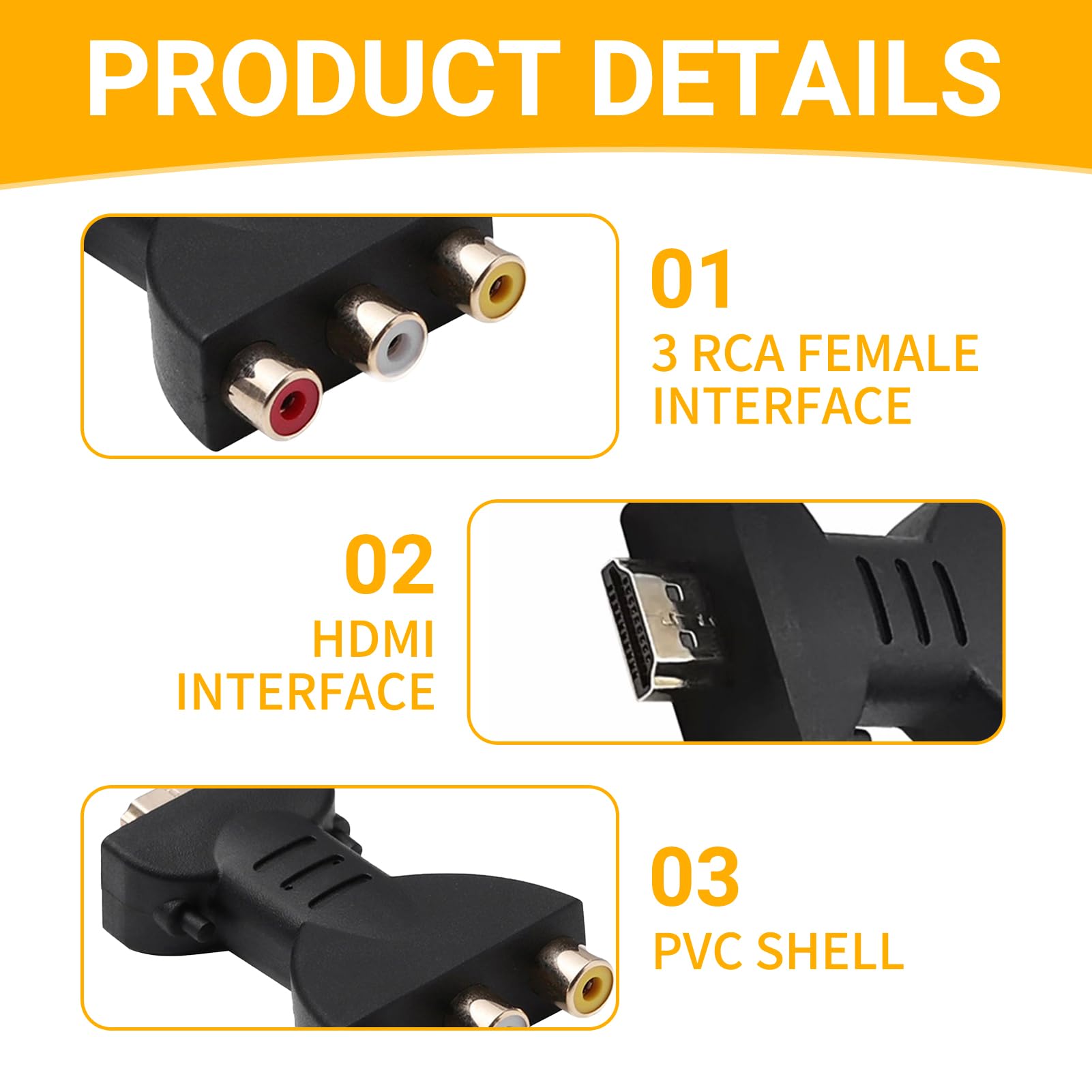 HDMI to AV RGB RCA Converter, 1080P High-Definition Audio Video Converter HDMI to 3 RGB Adapter - Image 3